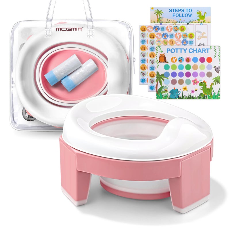 MCGMITT Portable Potty Seat for Kids Travel - Foldable Training Toilet Chair for Toddler Girls with Storage Bags for Outdoor and Indoor Easy to Clean(Pink) - Image 1